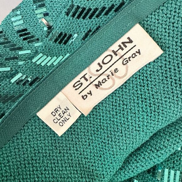 ST. JOHN Metallic Waves Paillette Santana Knit Dress 6/8 Sequins Turquoise - Picture 9 of 10